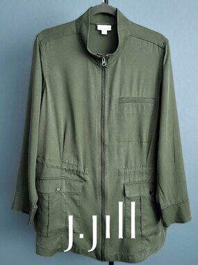 J JILL ~ Olive Green Tencel/Lycocell Utility Jacket ~ Plus Size 1X ~ VGU
